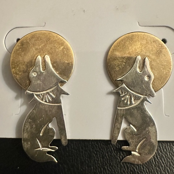 Jewelry - Vintage Sterling Wolf/Moon Earrings
